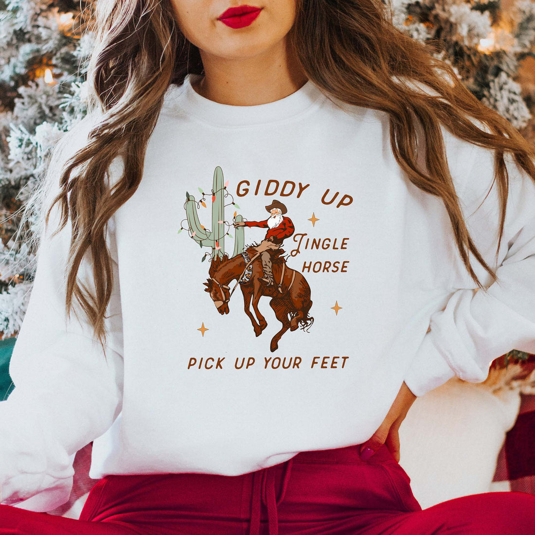 Cowboy Christmas Sweater, Giddy Up Jingle Horse Pick Up Your Feet