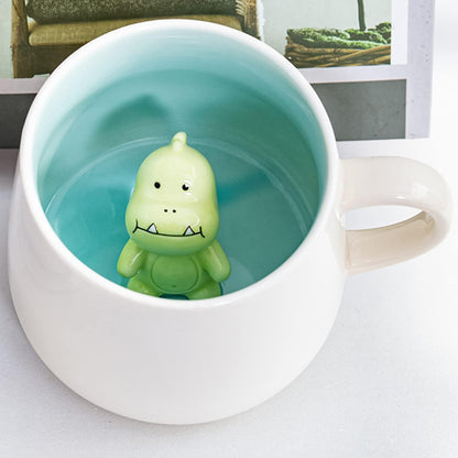 Yousfit 3D Coffee Mug Cute Animal Inside Cup Cartoon Ceramics Figurine Teacup-Dinosaur