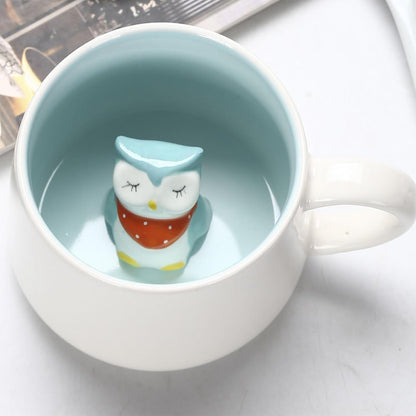 Yousfit 3D Coffee Mug Cute Animal Inside Cup Cartoon Ceramics Figurine Teacup-Owl
