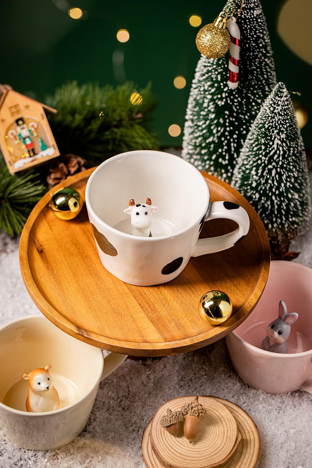 Yousfit 3D Coffee Mug Cute Animal Inside Cup Cartoon Ceramics Figurine Teacup-Cow