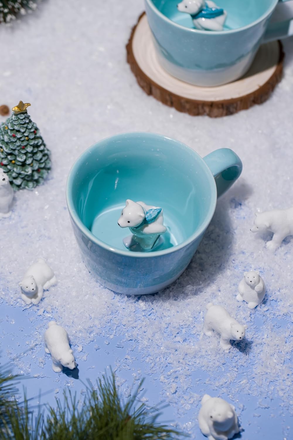 Yousfit 3D Coffee Mug Cute Animal Inside Cup Cartoon Ceramics Figurine Teacup-Polar bear