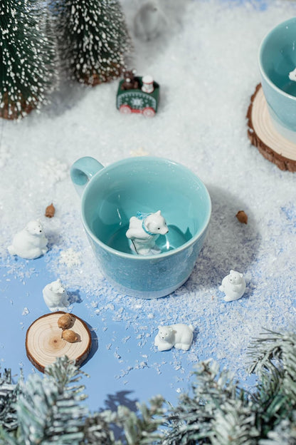 Yousfit 3D Coffee Mug Cute Animal Inside Cup Cartoon Ceramics Figurine Teacup-Polar bear