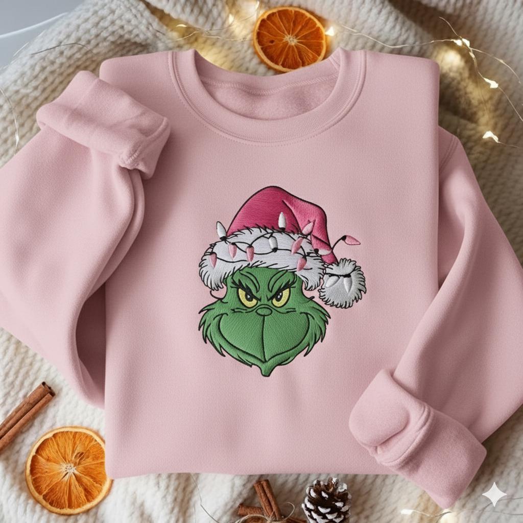 EMBROIDERED Grinch Christmas Light Sweatshirt