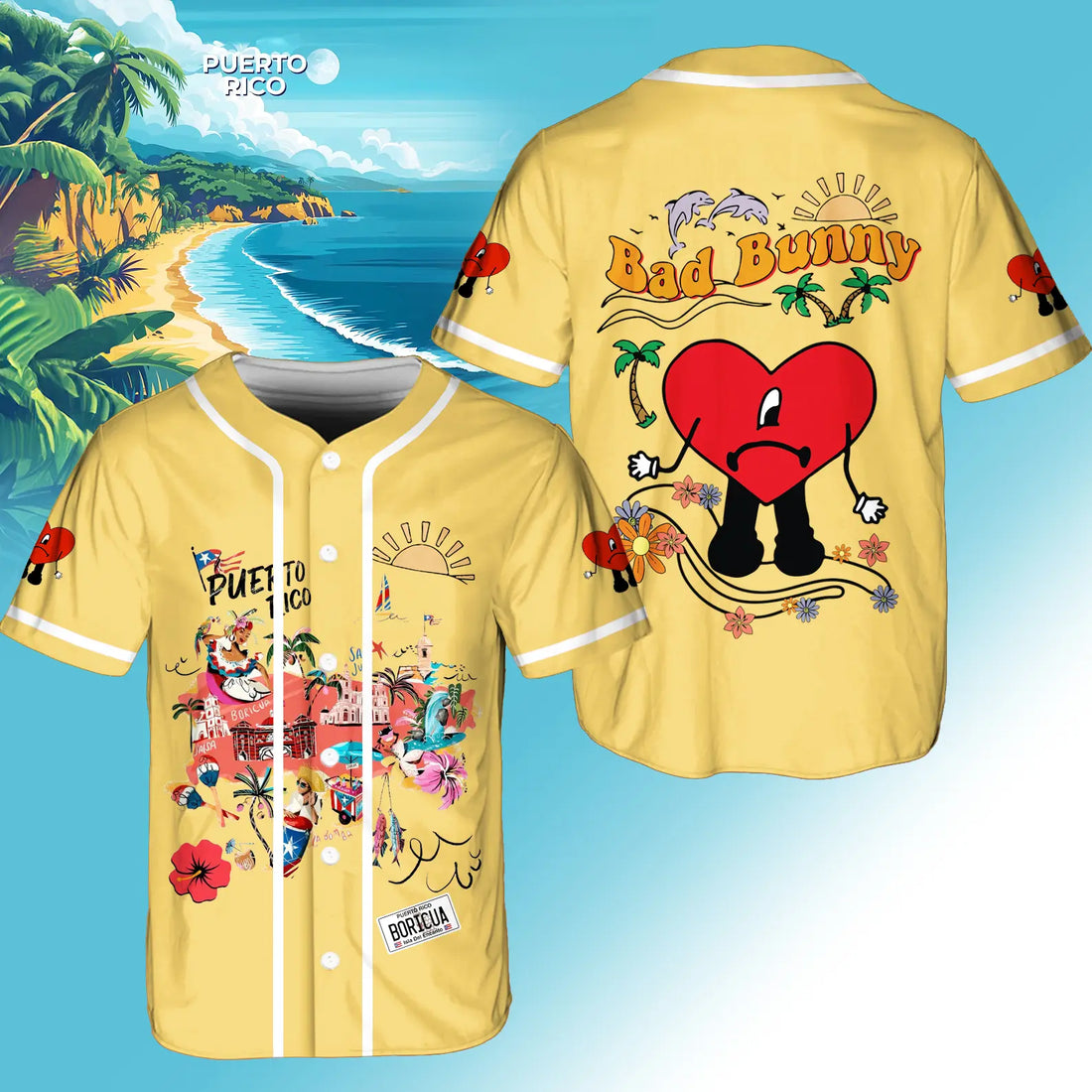 Puerto Rico Bad Bunny Sad Heart Baseball Jersey