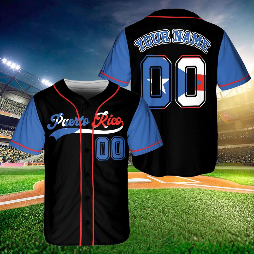 Custom Name Number Puerto Rico Puerto Rican Flag Baseball Jersey