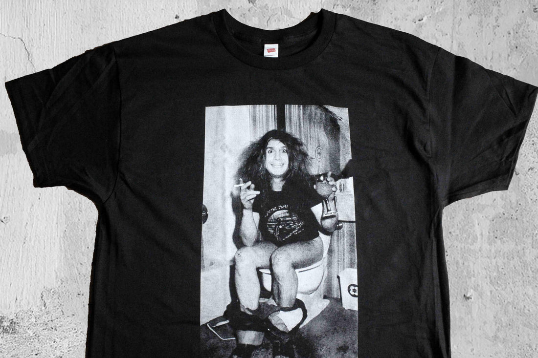 1980s Ozzy Osbourne On Toilet B&W Photo T-Shirt