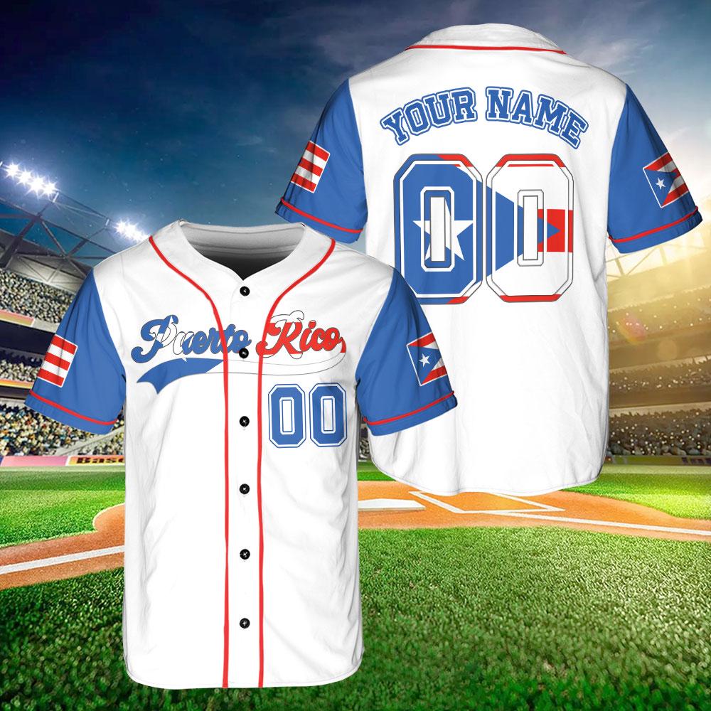 Custom Name Number Puerto Rico Puerto Rican Flag Baseball Jersey