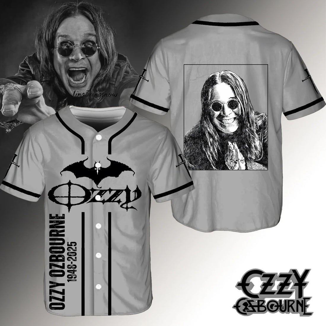 Ozzy Osbourne White&Grey Baseball Jersey