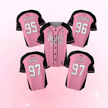 BP Members Baseball Jersey, Custom Jersey Black Color Pink
