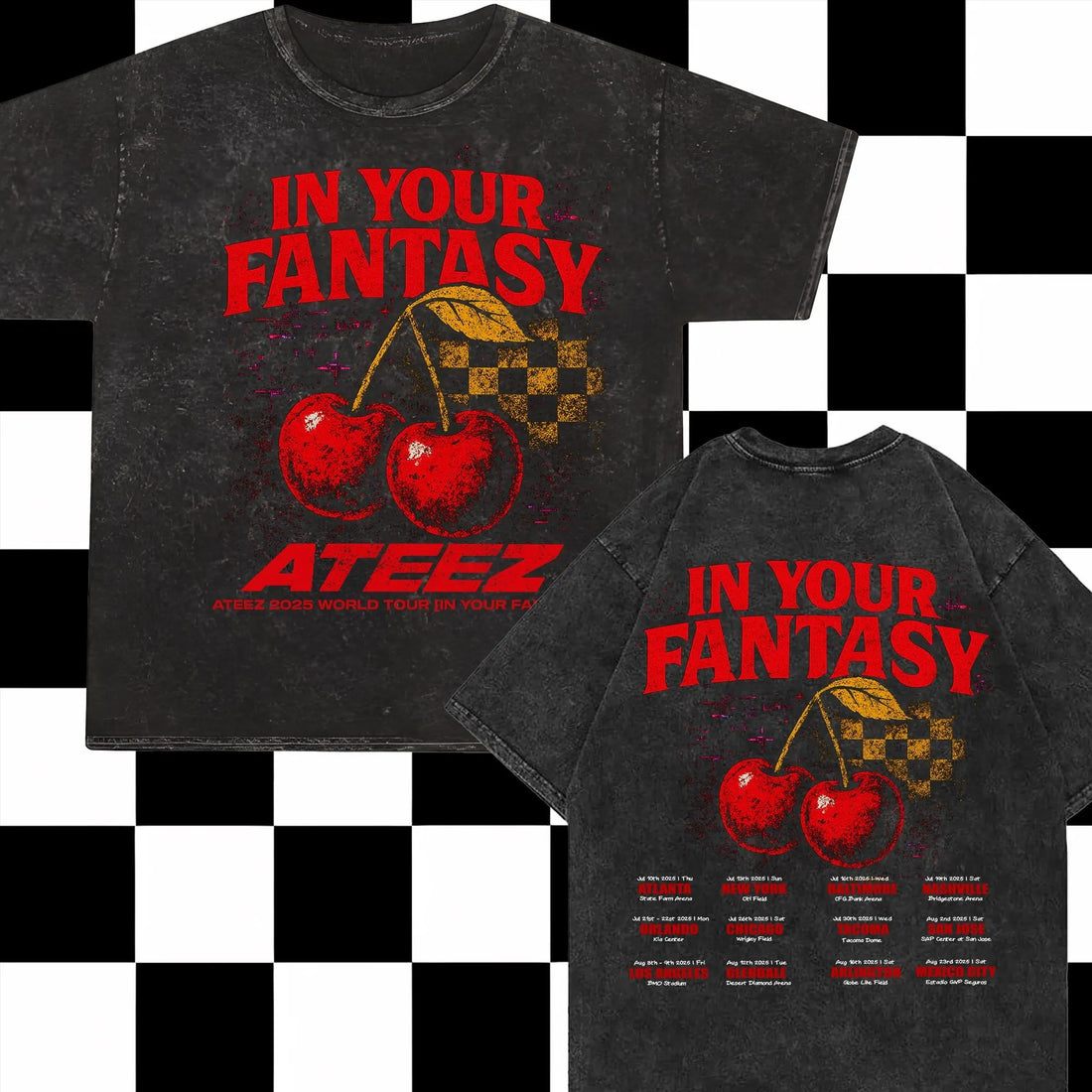 Retro Cherry Ateez 2025 World Tour in Your Fantasy Mineral Washed T-Shirt