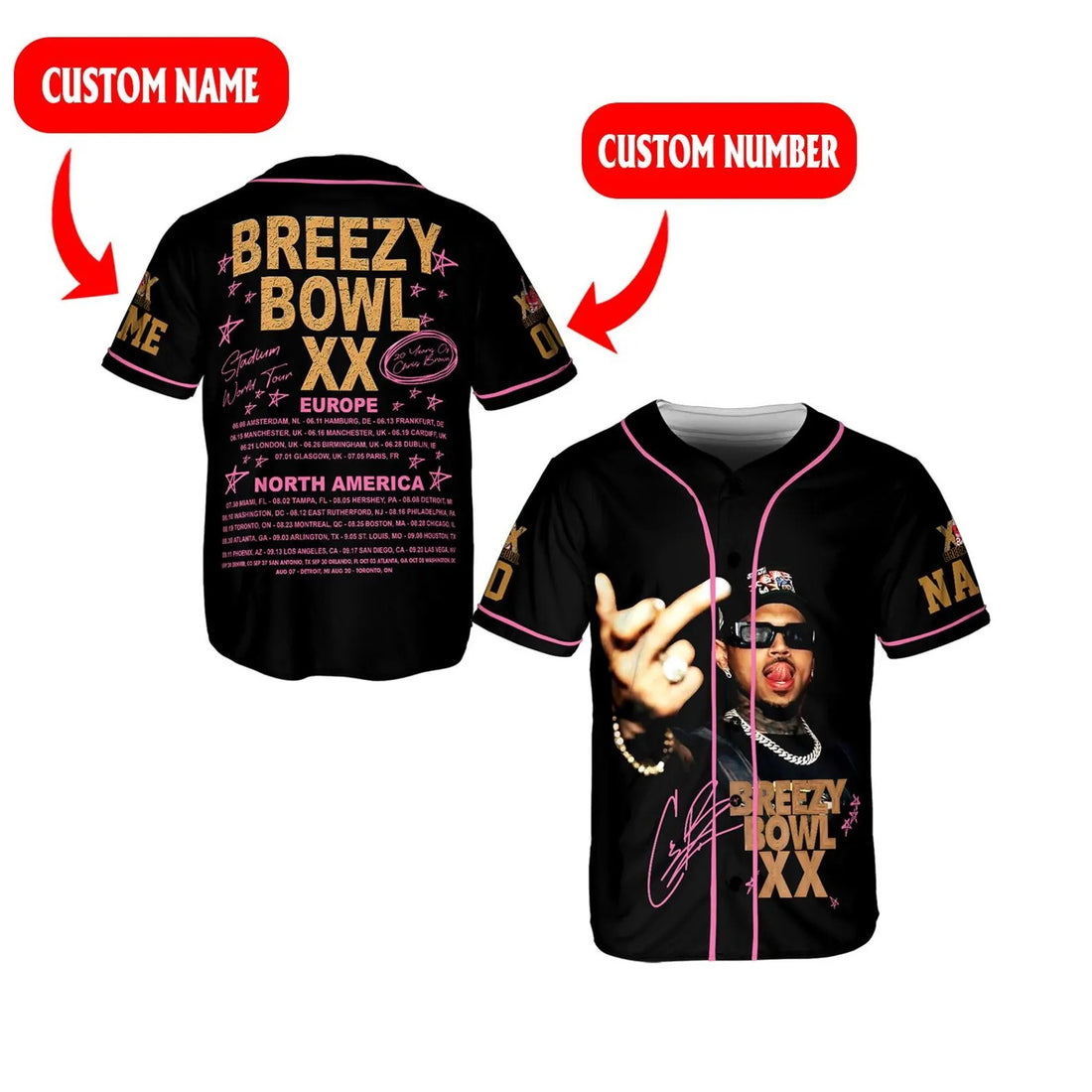 Custom Chris Brown Tour Jersey, Breezy Bowl XX 2025 Baseball Shirt