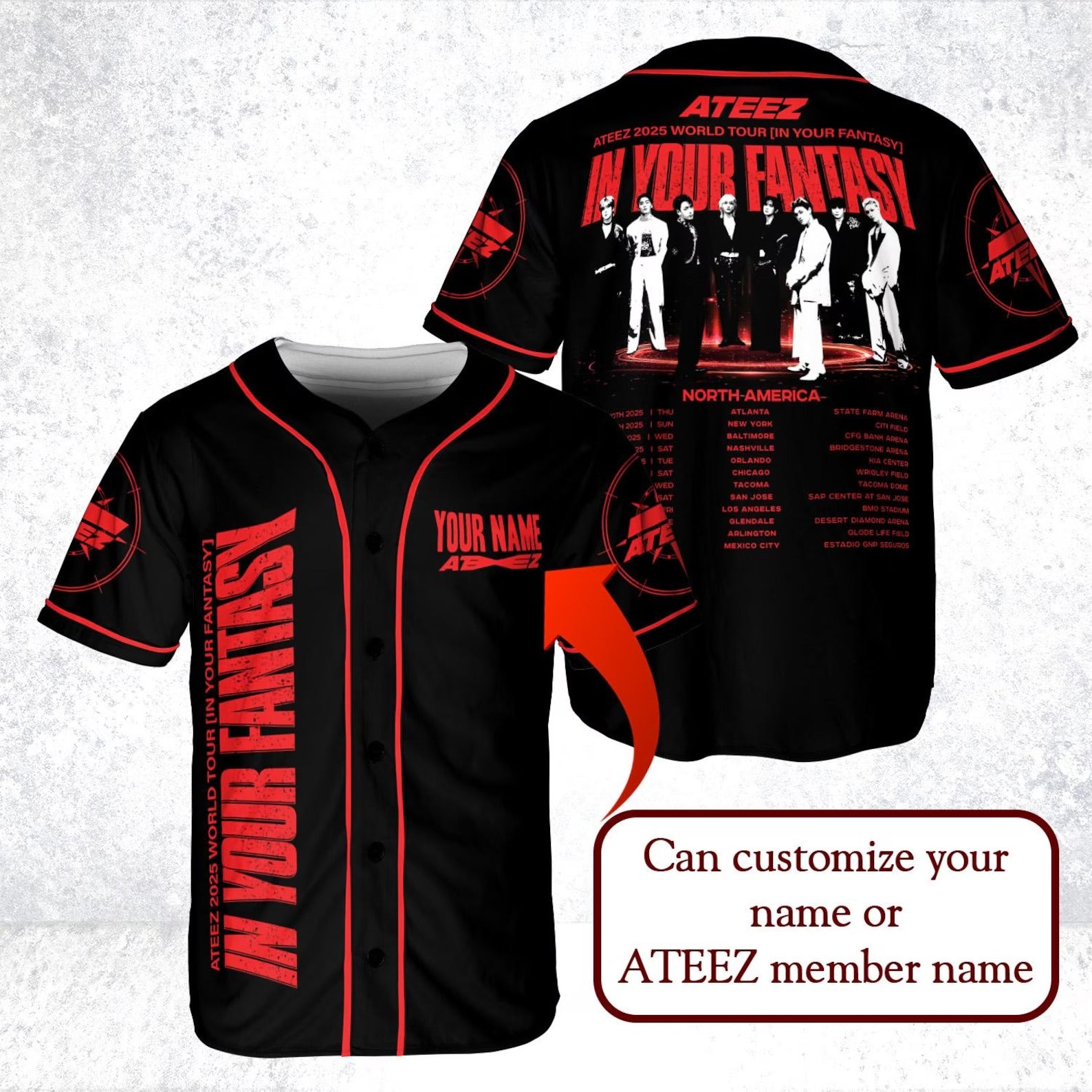 Custom Ateez World Tour In Your Fantasy Baseball Jersey