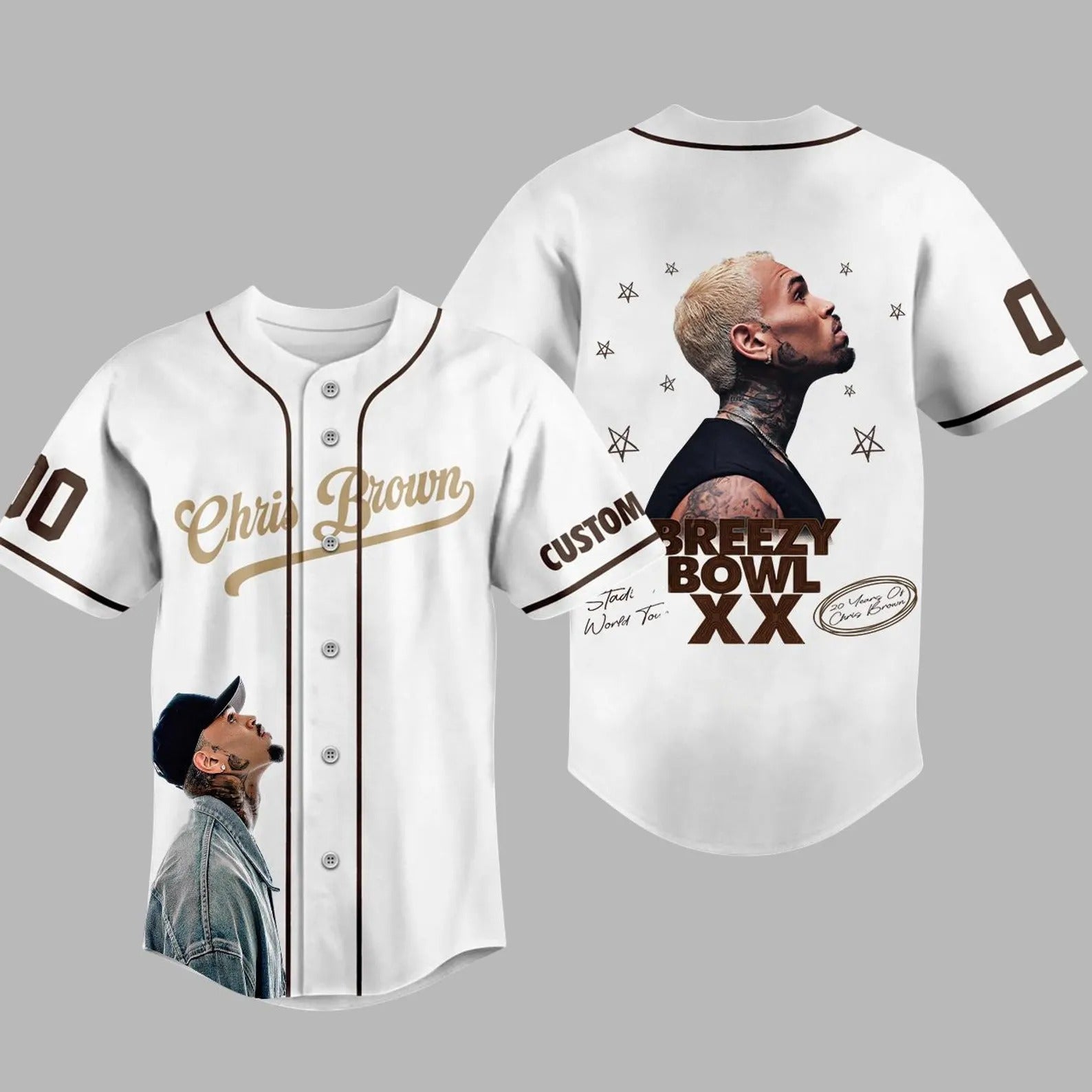 Chris Brown White Breezy Bowl XX Baseball Jersey