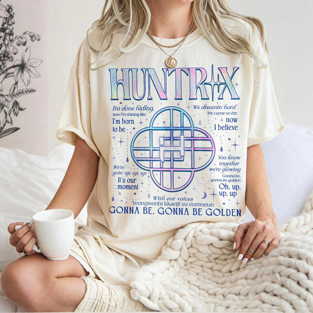 Huntrix Logo Shirt - Golden Lyrics Tee, KPDH Fan Shirt