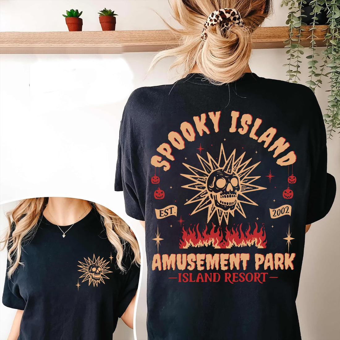 2 Sided Spooky Island Amusement Park Shirt, Retro 2000s Halloween Movie Shirt
