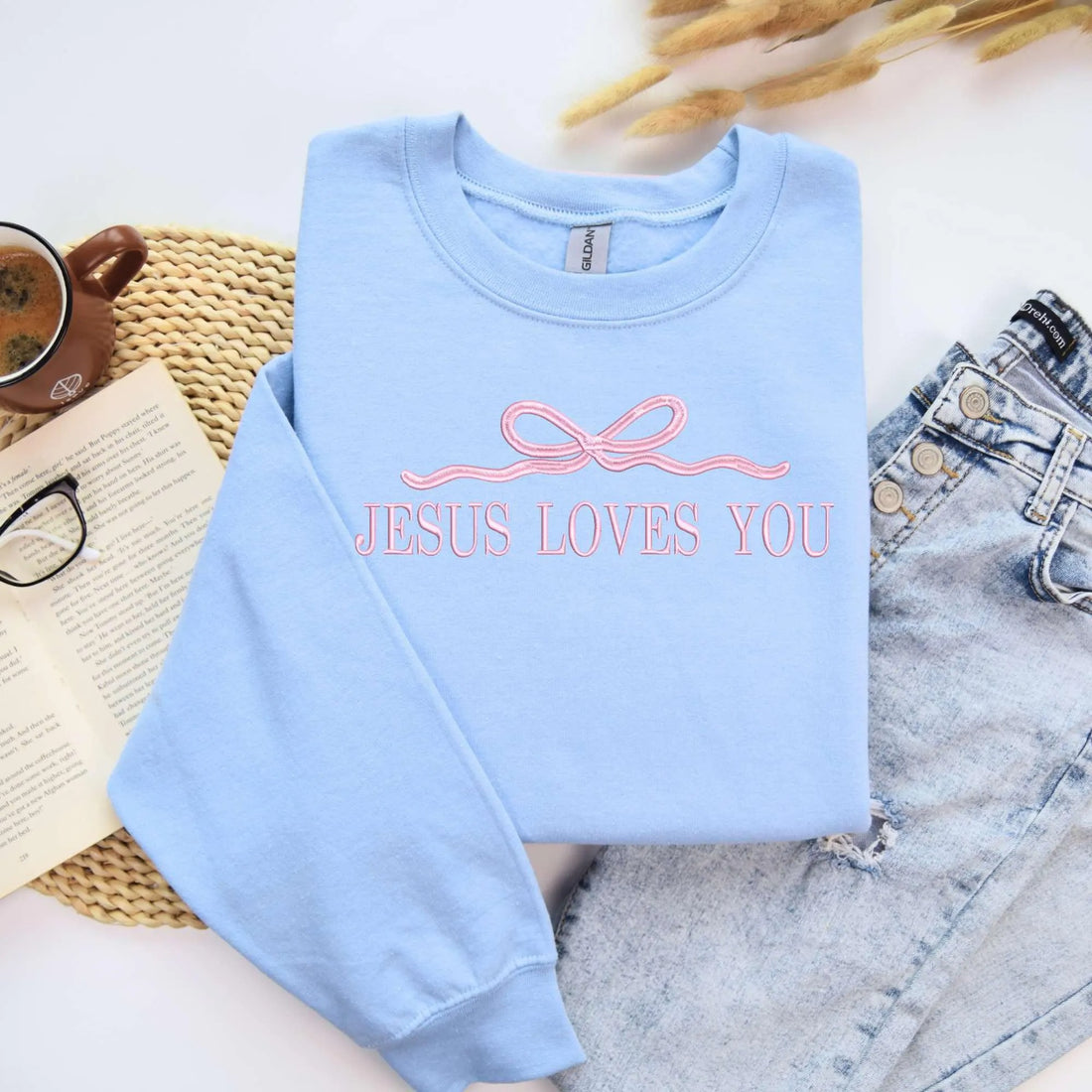 Jesus Loves You Embroidered Crewneck - Christian Sweatshirt