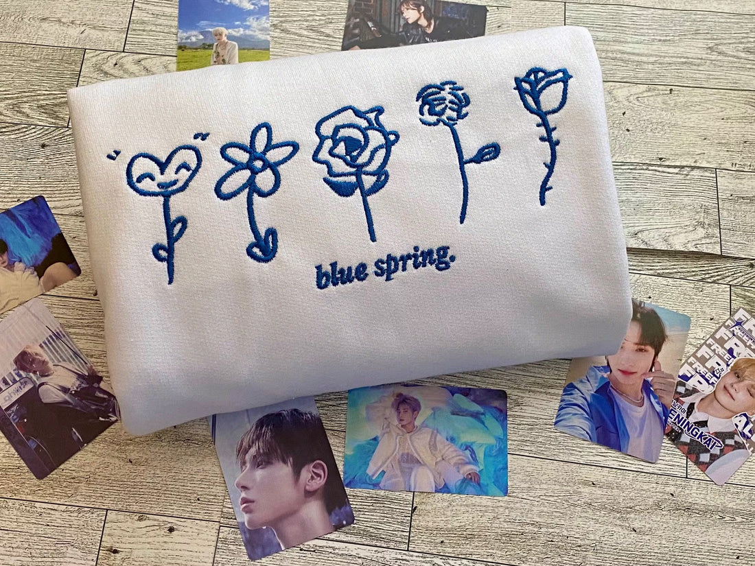 Blue Spring Embroidered Crewneck sweatshirt kpop