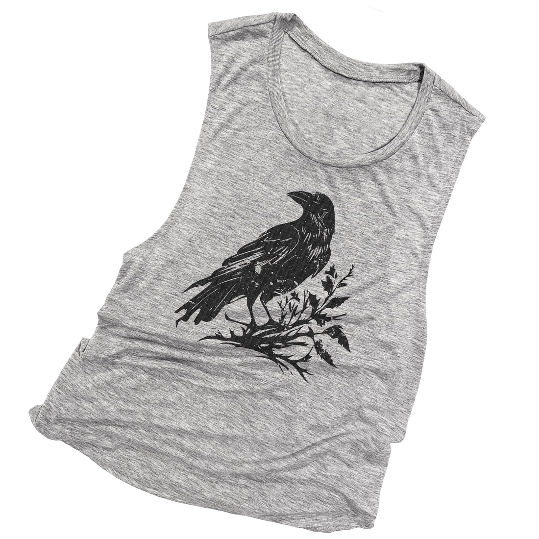 Black Raven Artwork Flowy Womens Premium Muscle Tank Top