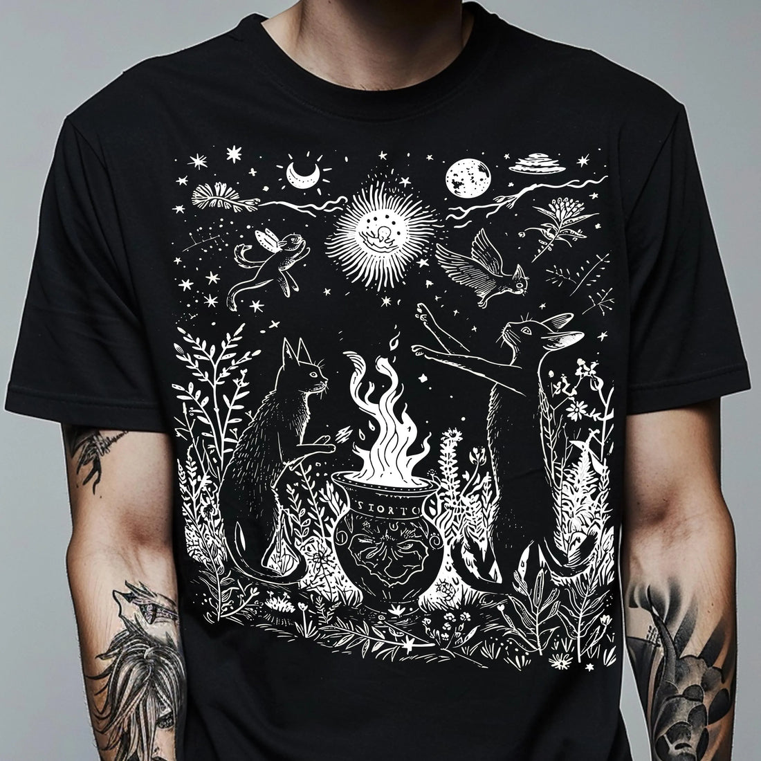 Celestial Cat T-Shirt: Dark Cottagecore Goth Shirt
