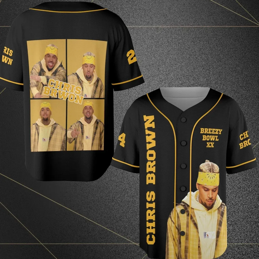 Personalized Chris Brown Breezy Bowl XX Tour Yellow Baseball Jersey
