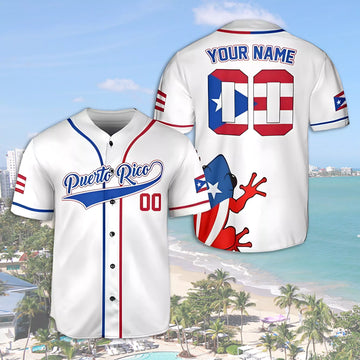 Personalized Name Puerto Rico Flag & Frog Baseball Jersey