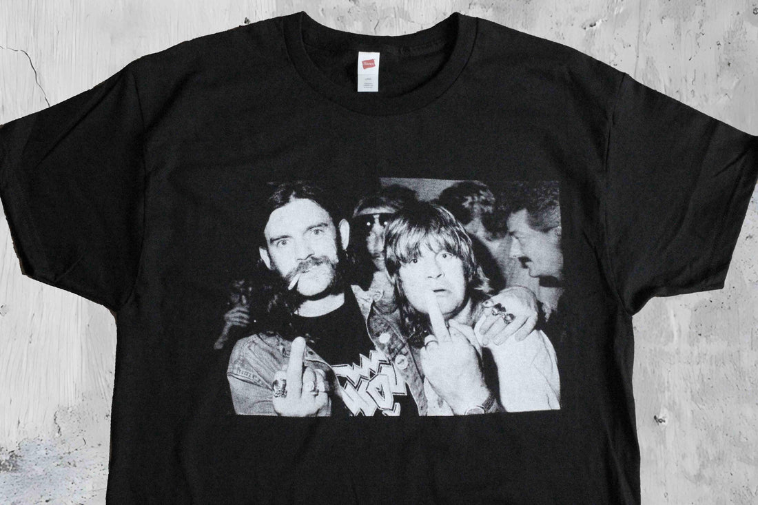 1980s Ozzy Osbourne Lemmy Kilmister B&W Photo T-Shirt